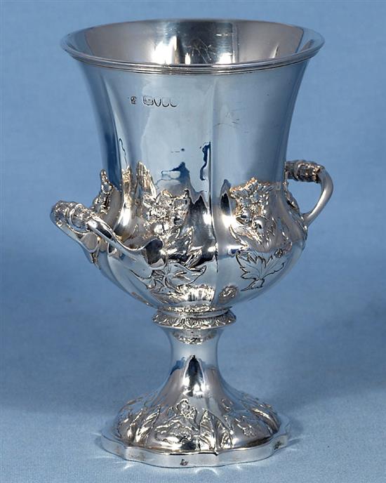 An early Victorian silver two handled cup, Height: 8”/202mm width to handles 6”/155mm Weight: 19oz/535grms